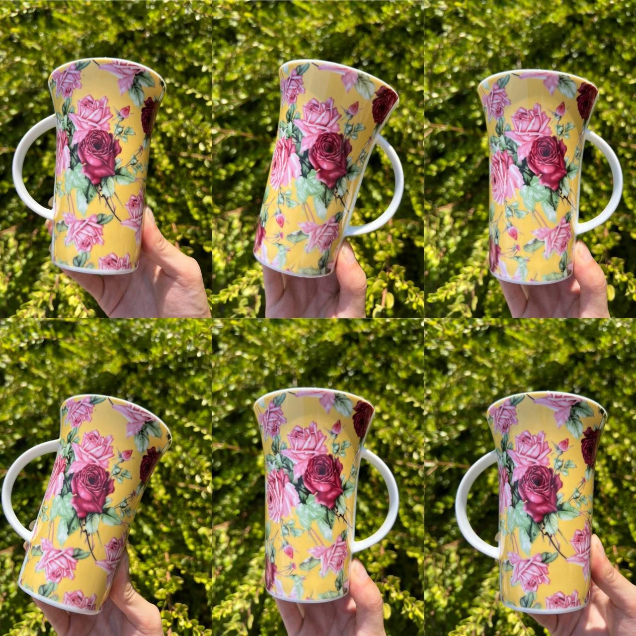 🌹 Lot de 6 grandes tasses en porcelaine motifs roses bordeaux - Très bon état